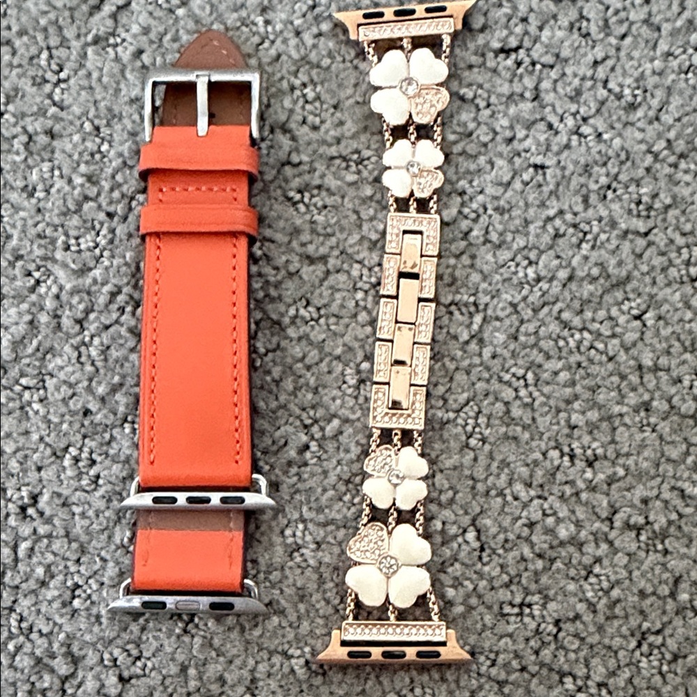 Apple Watch 44mm bands. Orange Leather and Rose Gold Floral Apple Watch Bands
